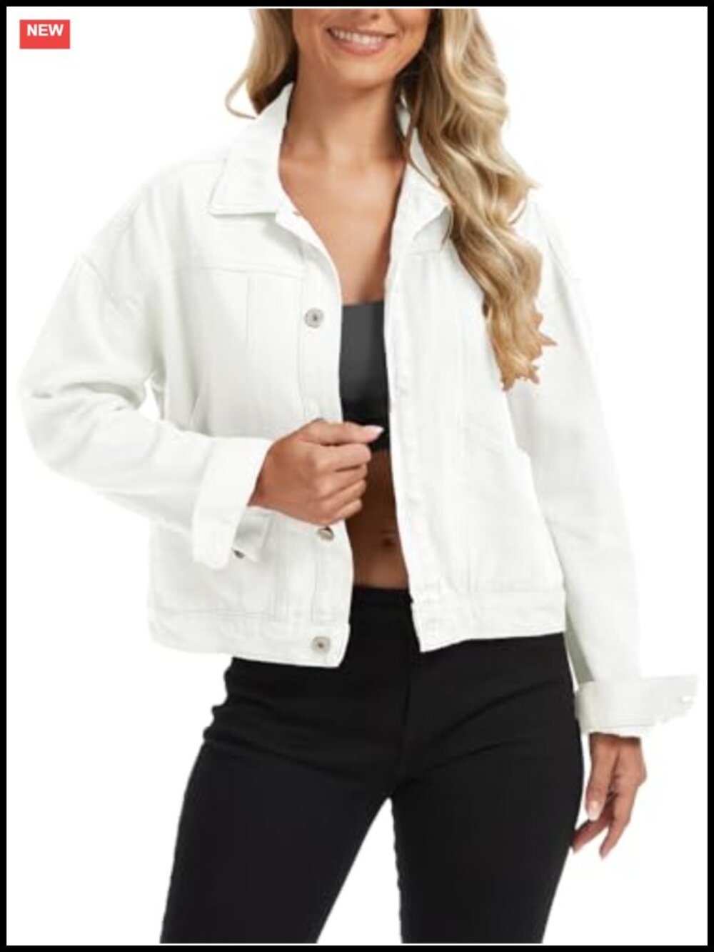 Oversized Cropped Denim Jacket Button Down Jean Shacket Trucker Coat Multi